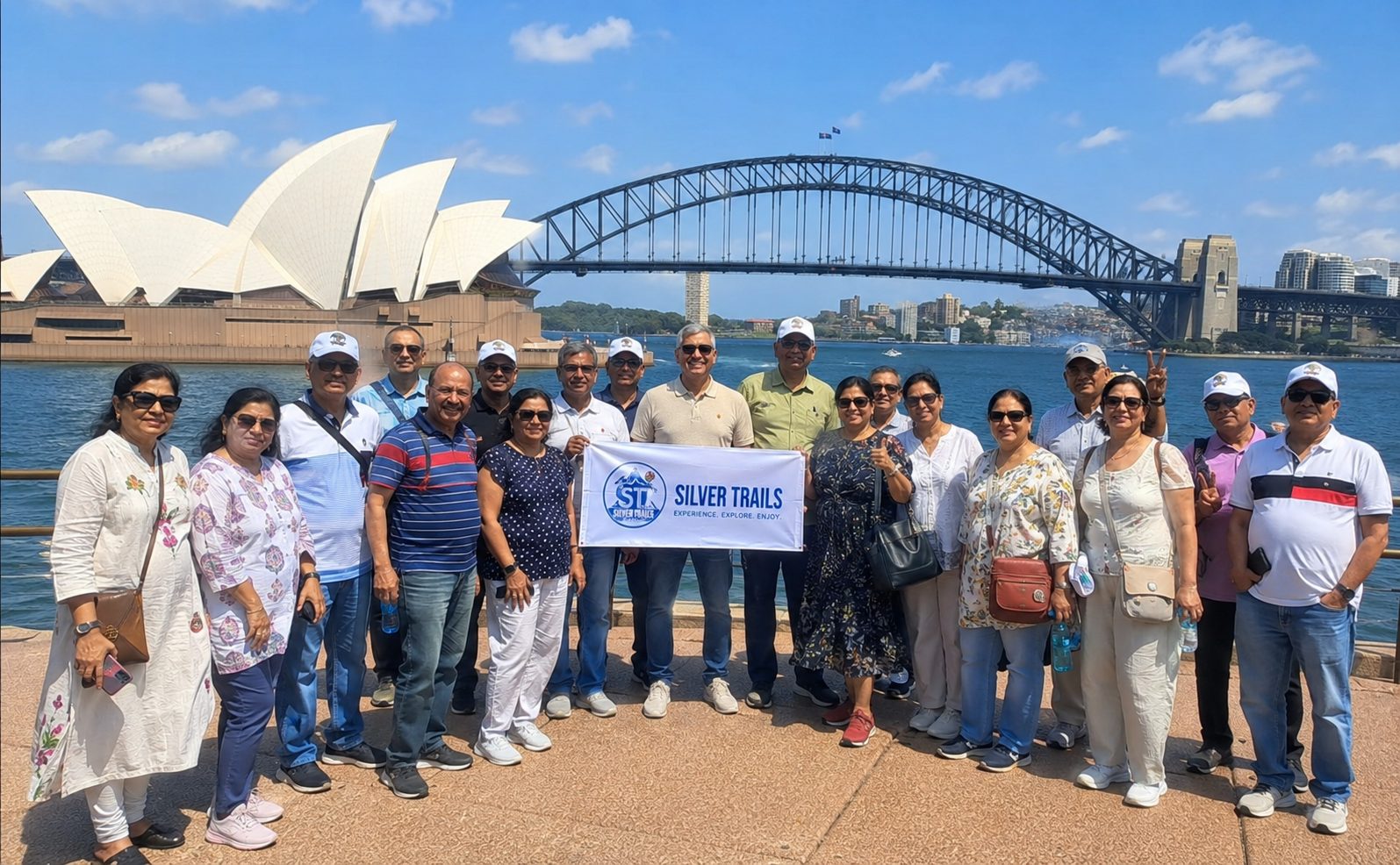 Silver Trails group at Sydney Opera House and Harbour Bridge, Australia